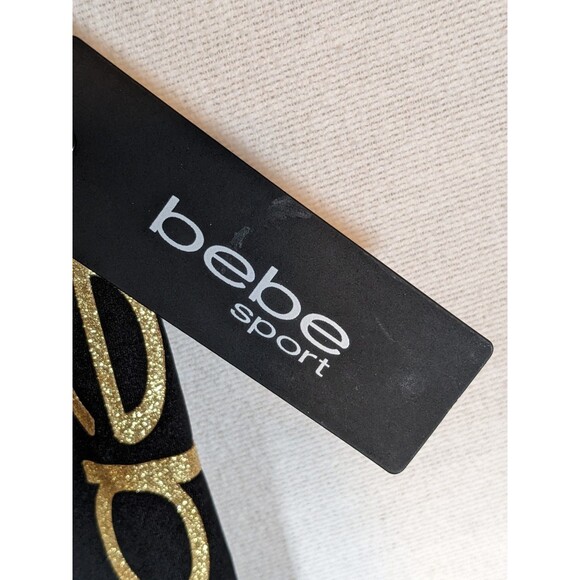 NWT Bebe Sport Logo Leggings Women’s Medium Black Sport Sparkling Gold Logo - Picture 4 of 10